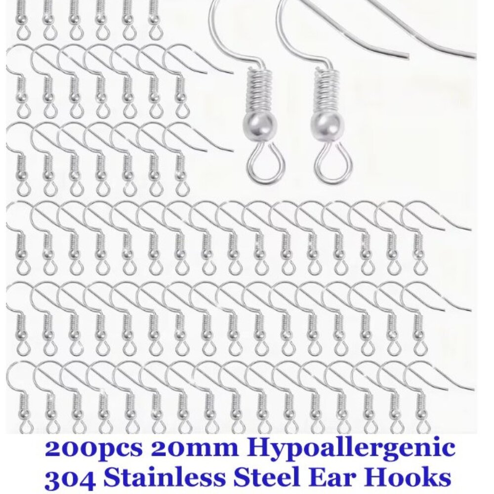200pcs 20mm Hypoallergenic 304  Stainless Steel Ear Hooks